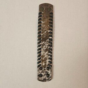 Natural Hair-on-Hide Leather Cuff Bracelet - Brown/White